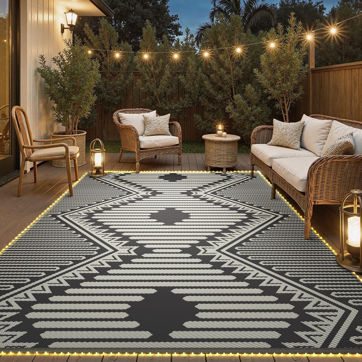 MontVoo Outdoor Rug with LED Strip Lights for Patio Decor