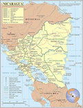 Palmetto Posters 24x31 Laminated Poster - Detailed Nicaragua Map