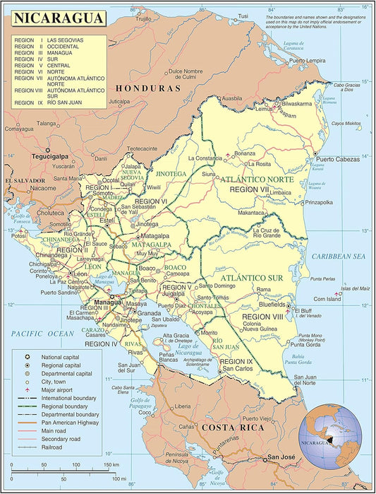 Nicaragua Detailed Map: Large 24x31 Laminated Poster