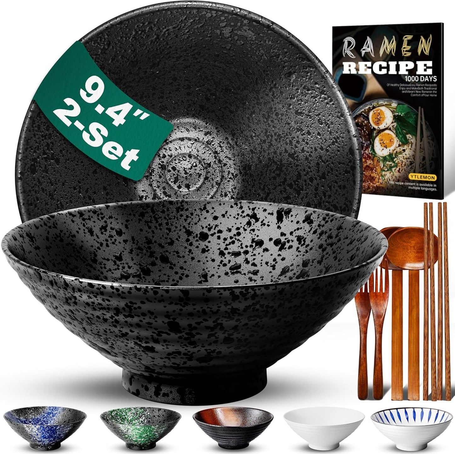 9.4Inch Ceramic Ramen Bowl Set for Noodles and Salads