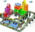 121PCS Magnetic Tiles Road Set with Pullback Cars - Creative STEM Play