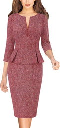 Womens Wear to Work Front Zipper Peplum Pencil Sheath Dress - Office