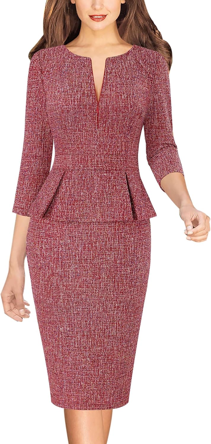 VFSHOW Womens Peplum Business Office Pencil Sheath Dress Review