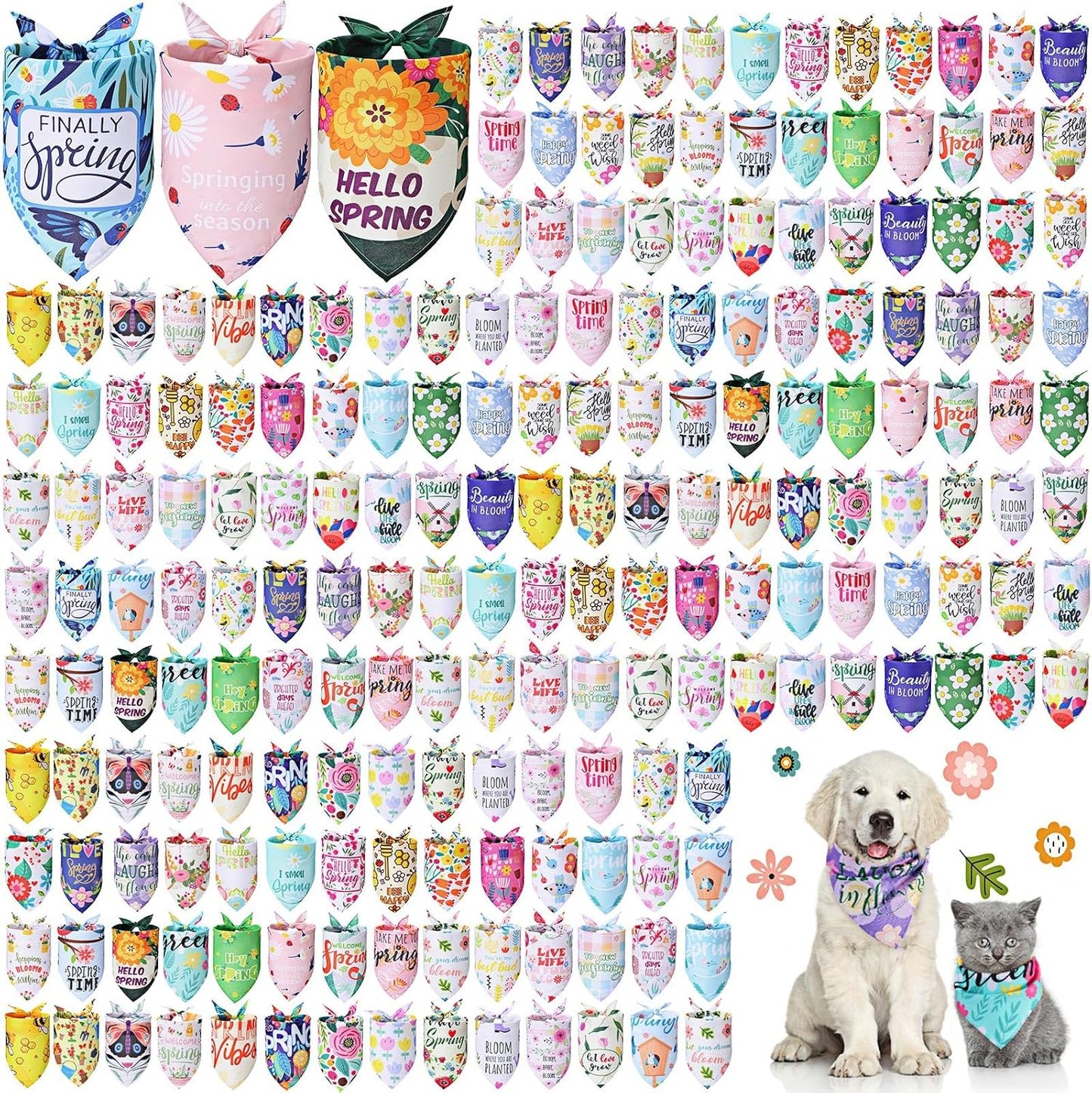 200 Pcs Dog Bandana Bulk for Groomers with Flower Patterns