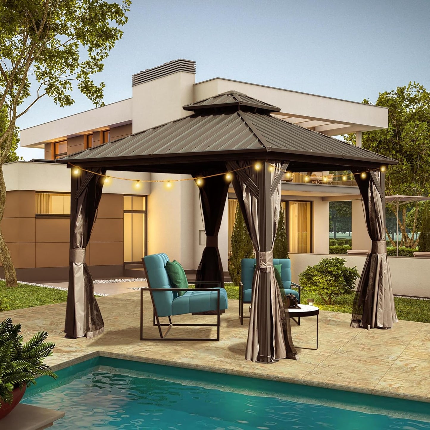 Domi 8ft x 8ft Hardtop Gazebo for Outdoor Dining and Parties