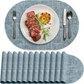 Washable Heat Resistant Oval Placemats Set of 12 Light Blue
