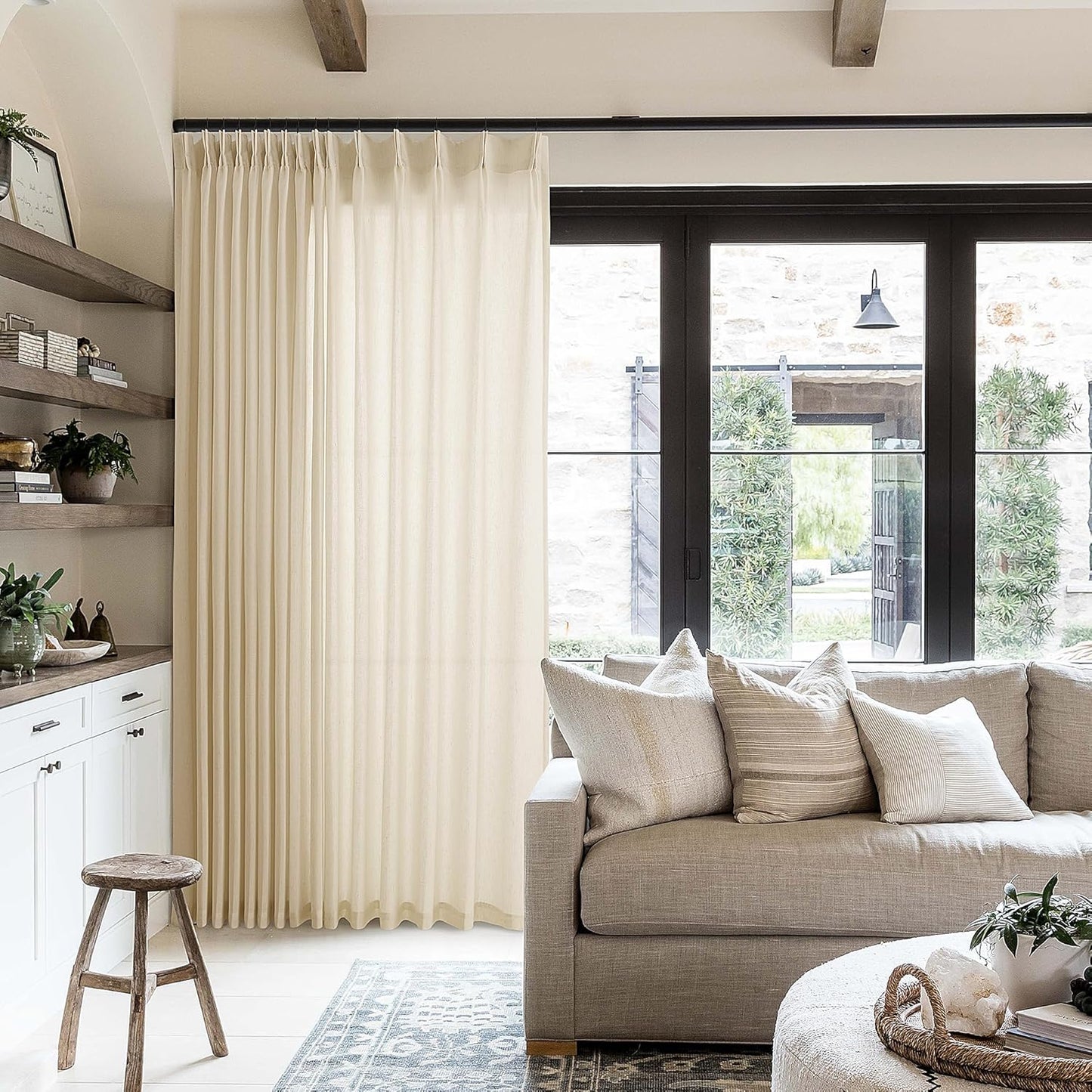 Pinch Pleat Linen Sheer Curtains for Patio Sliding Door