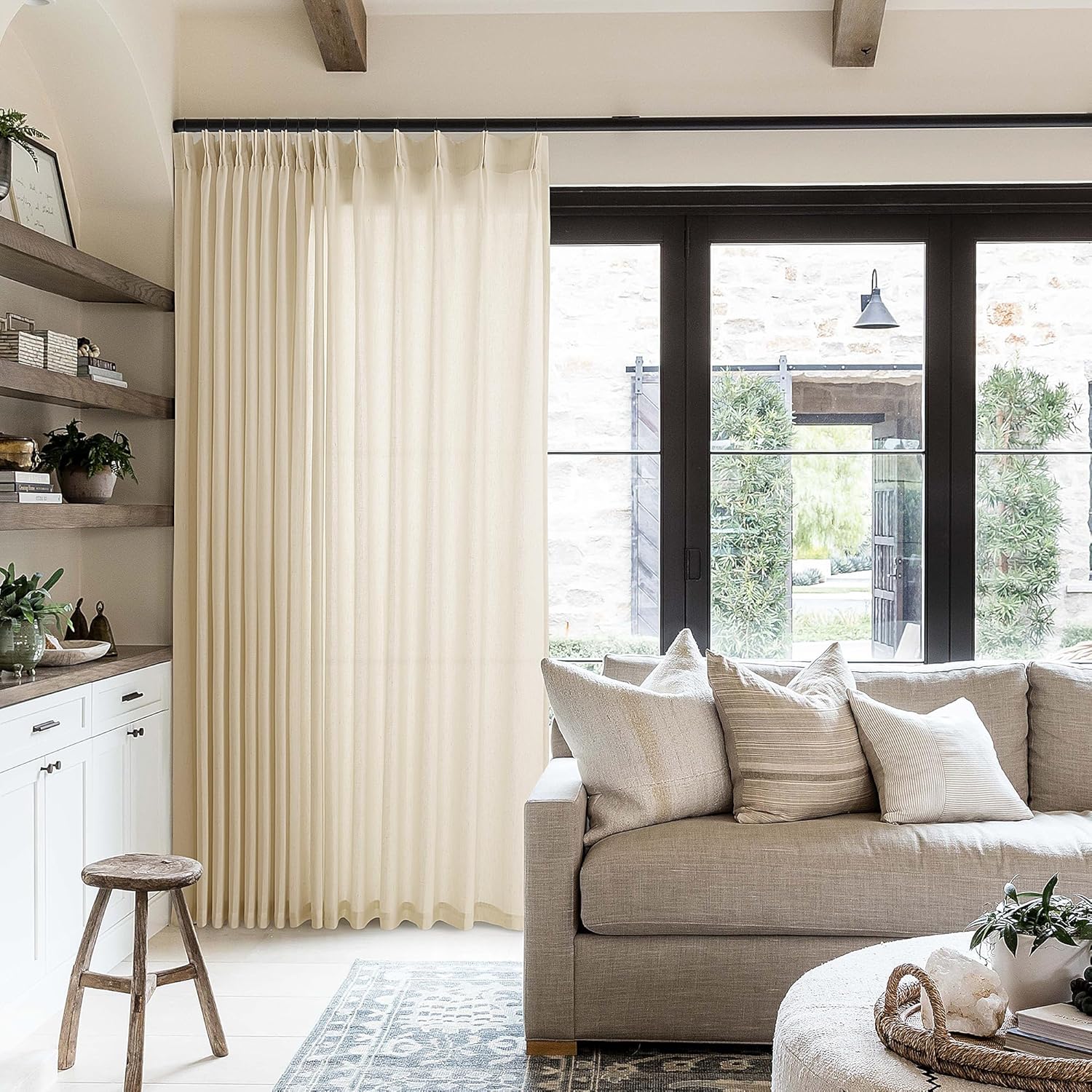 Pinch Pleat Linen Sheer Curtains for Patio Sliding Door