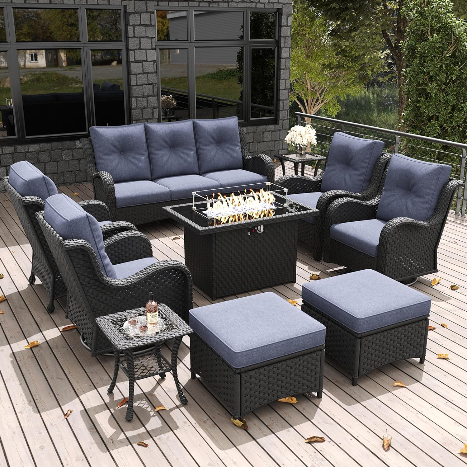 LayinSun Outdoor Patio Furniture Set with Fire Pit Table
