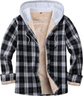 Men's Cotton Plaid Long Sleeve Shirt Jacket with Hood for Comfort