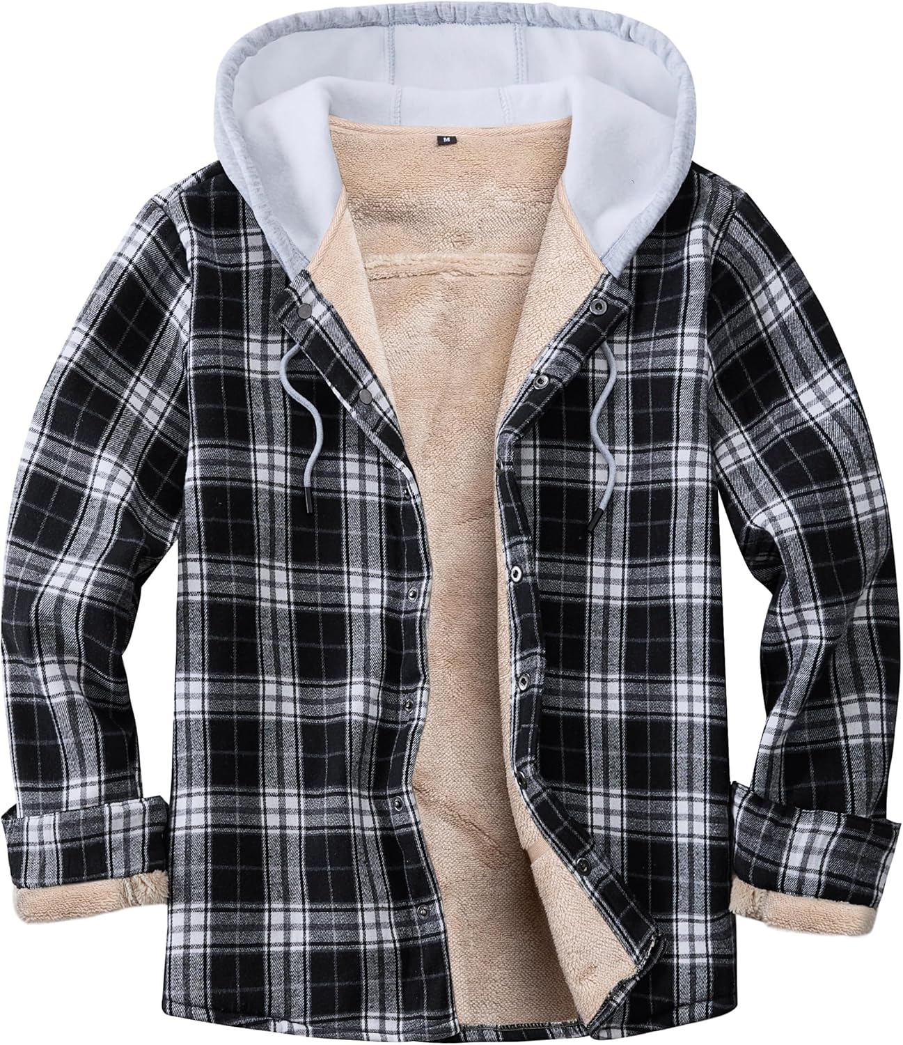 Men's Cotton Plaid Long Sleeve Shirt Jacket with Hood for Comfort