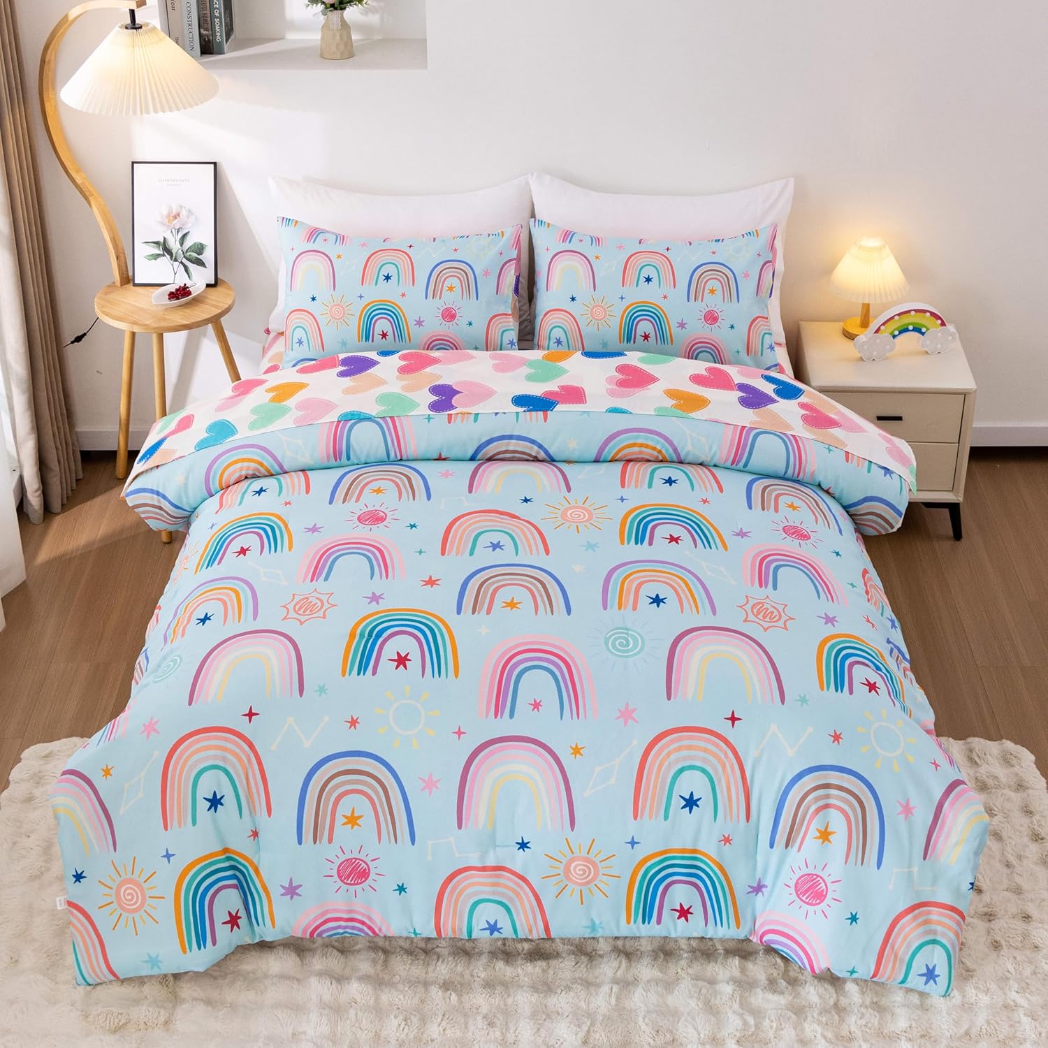 Btargot Lightweight Soft 3 Piece Rainbow Comforter Set for Kids