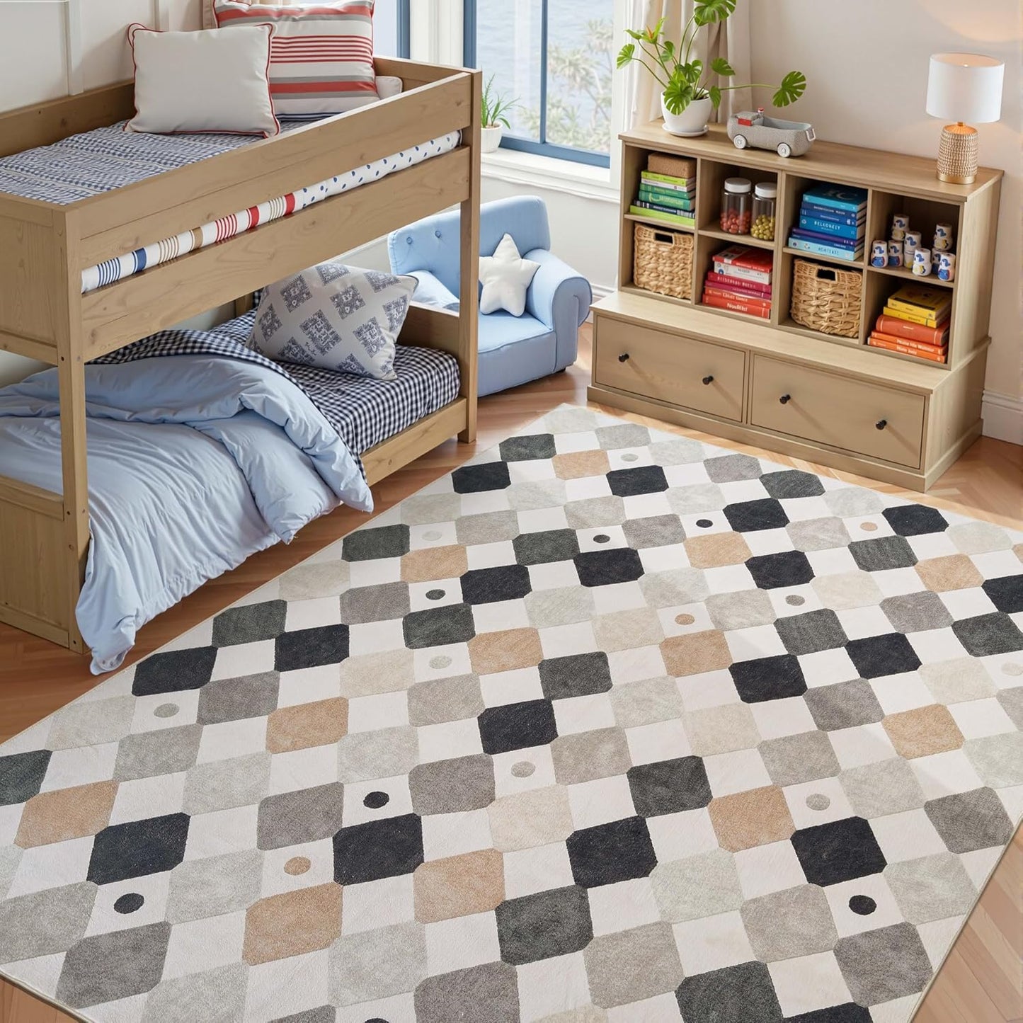 Modern Black and White Area Rug 8x10 for Kids and Living Rooms