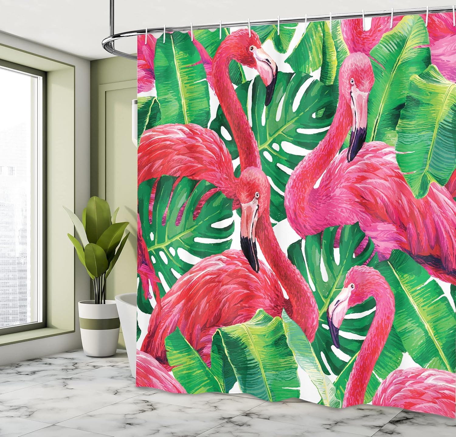 Flamingo Shower Curtain - Tropical Chic Bath Decor