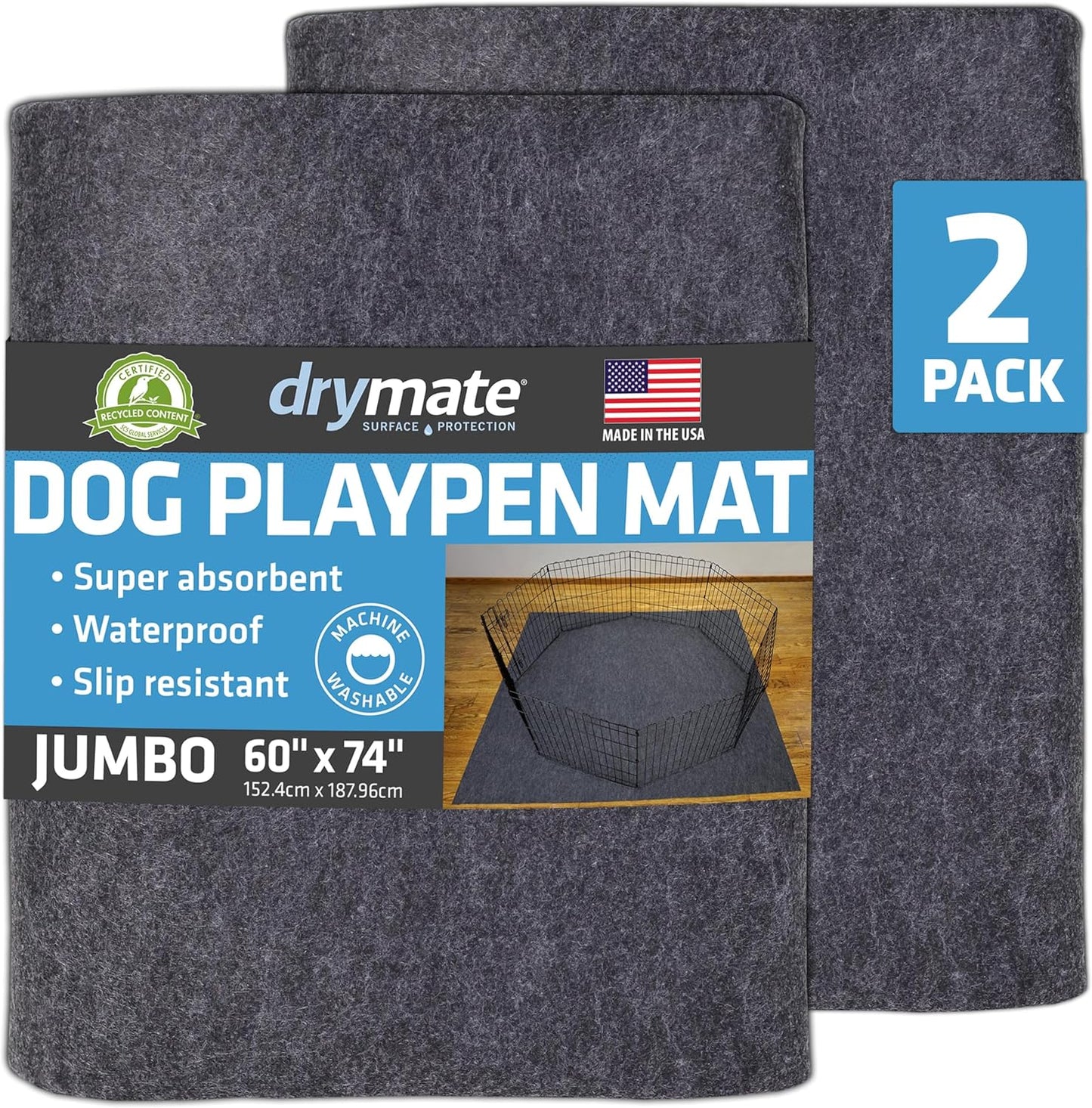 Drymate Jumbo Dog Playpen Mat - Waterproof, Absorbent & Soft