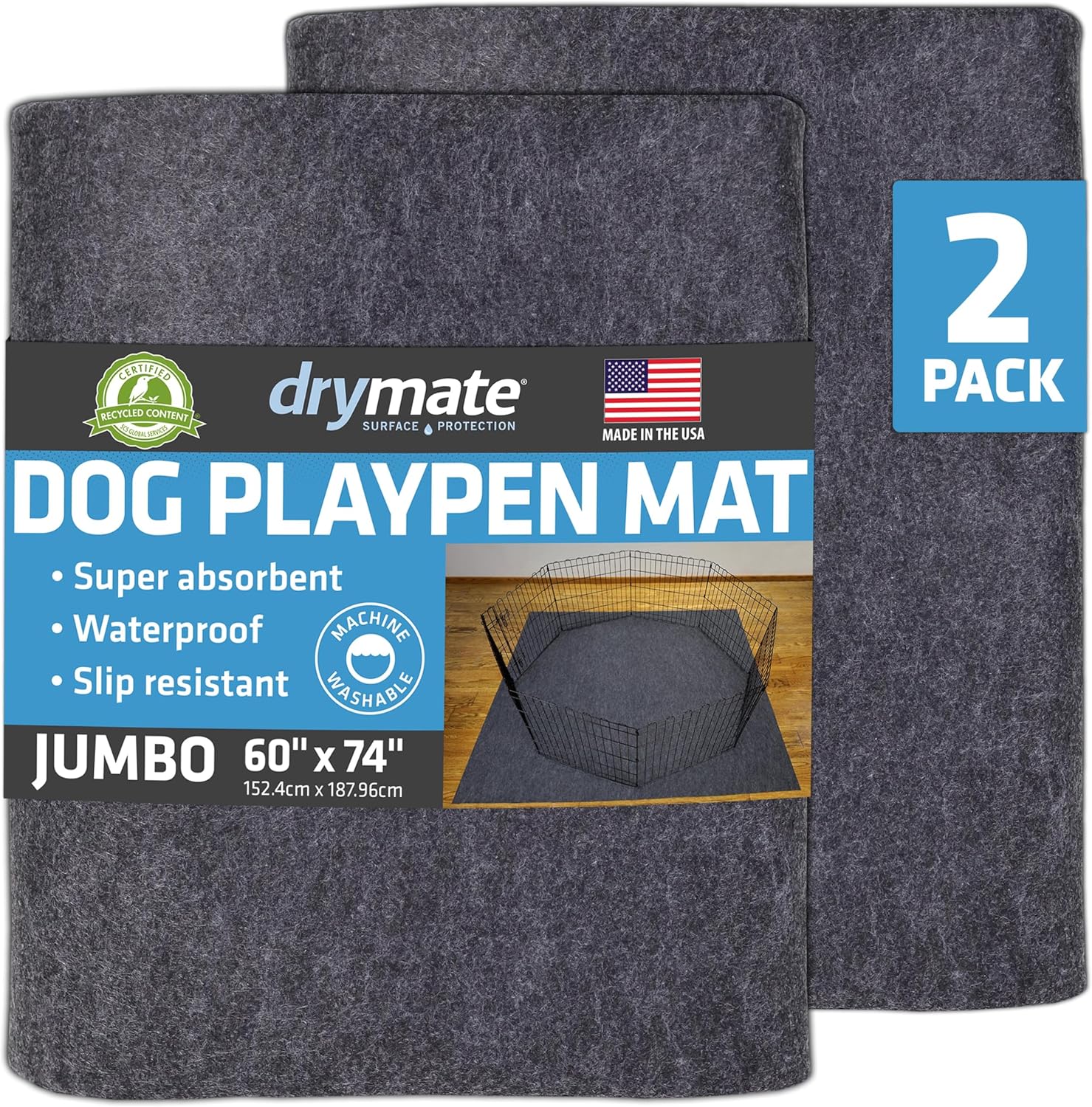 Drymate Jumbo Dog Playpen Mat - Waterproof, Absorbent & Soft