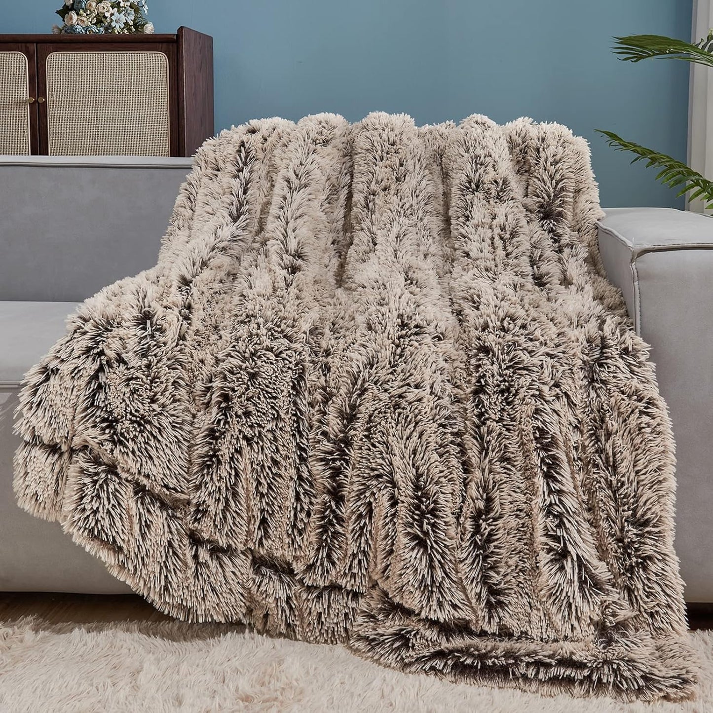 Fuzzy Faux Fur Throw Blanket Twin Size for Cozy Comfort