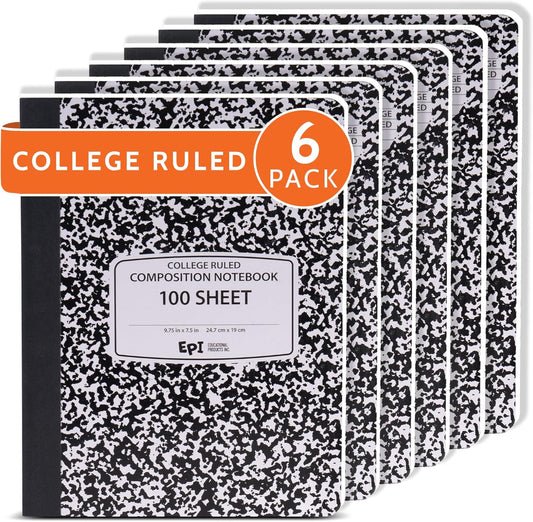 Six Pack Marble Composition Notebooks | College Ruled, Sturdy Binding