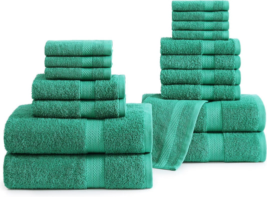 100% Cotton 16 Piece Bath Towel Set - Quick Dry & Soft