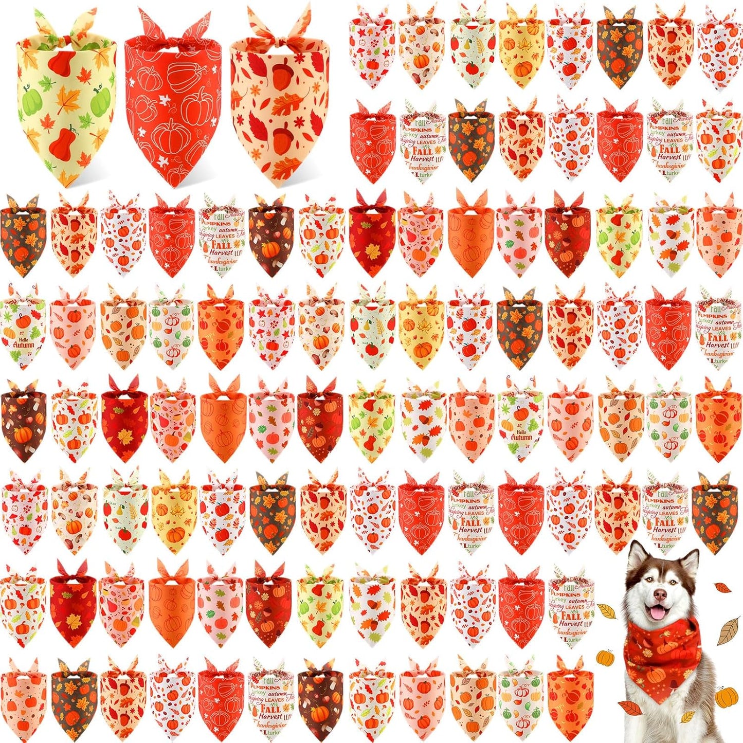 Chunful 100 Pieces Fall Dog Bandanas for Autumn Pet Style
