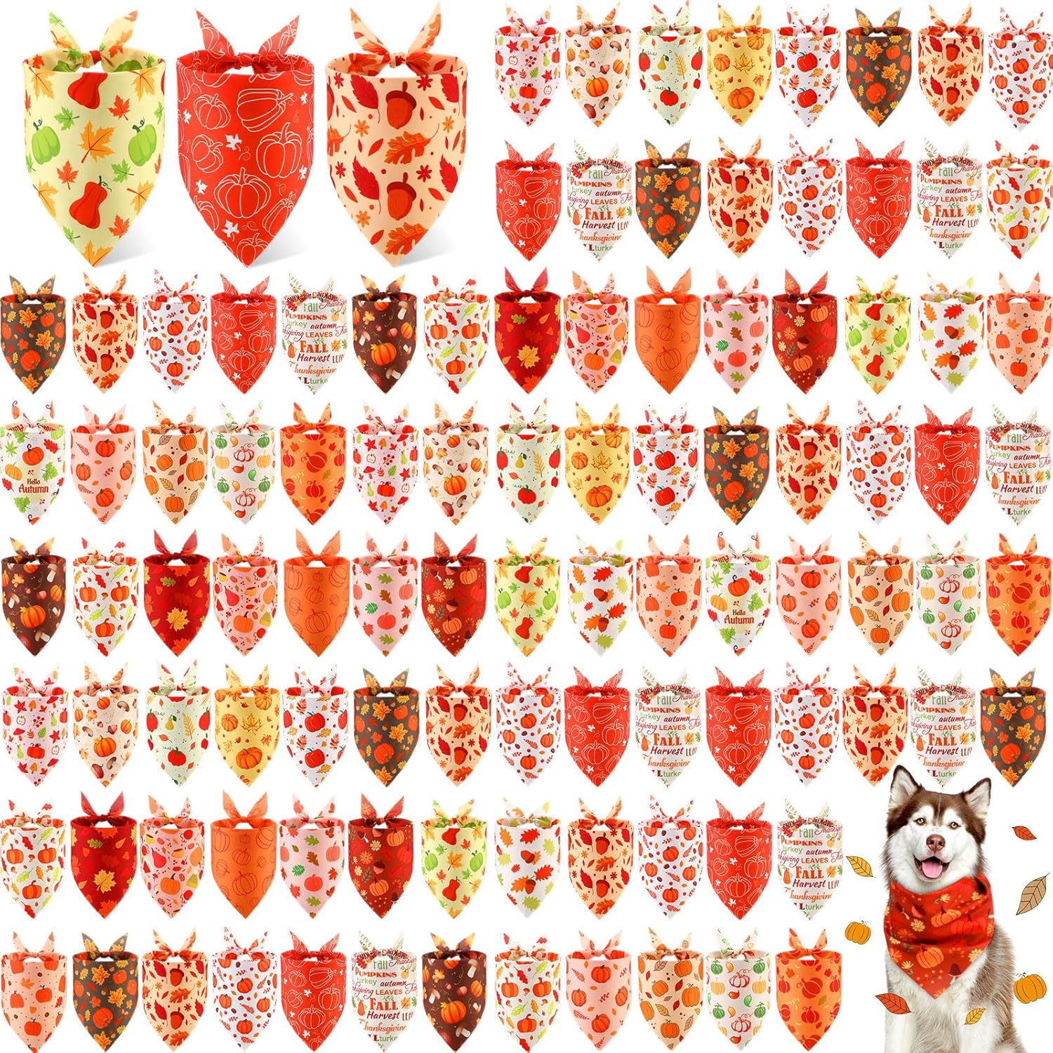 Chunful 100 Pieces Fall Dog Bandanas for Autumn Pet Style
