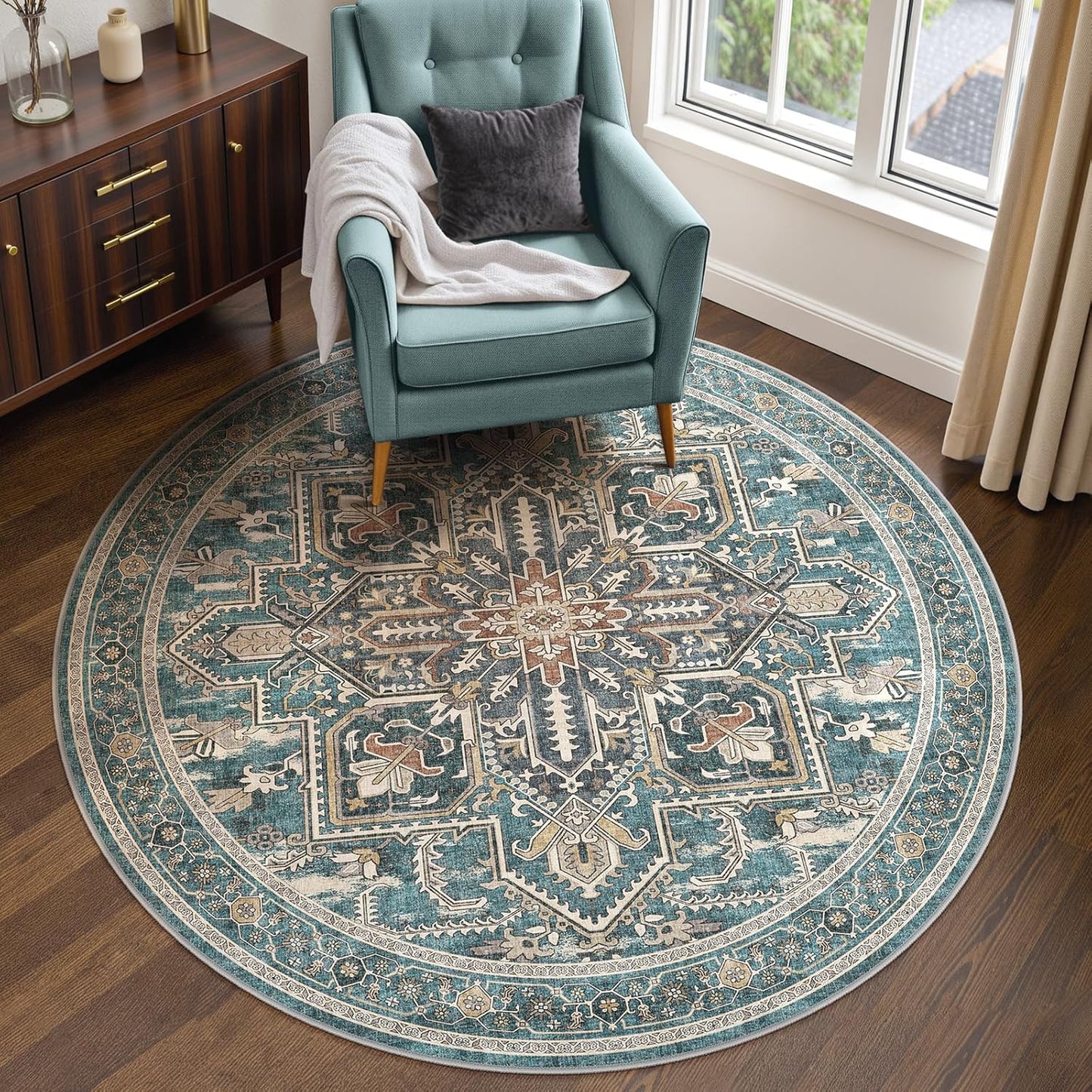 WITSHOCK 6Ft Washable Area Rug for Living Room and Bedroom