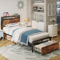 Twin XL Storage Bed Frame with Headboard Outlets - Vintage Brown