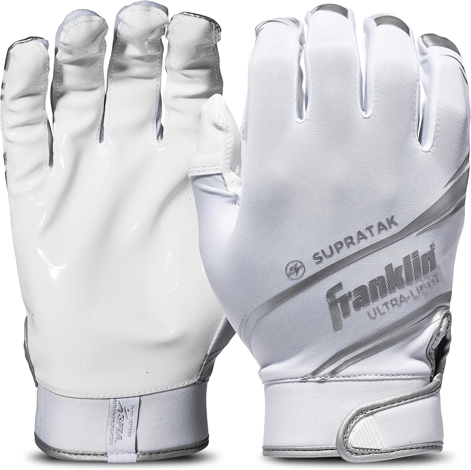 Enhanced Grip Adult Football Gloves - White/Chrome - Large