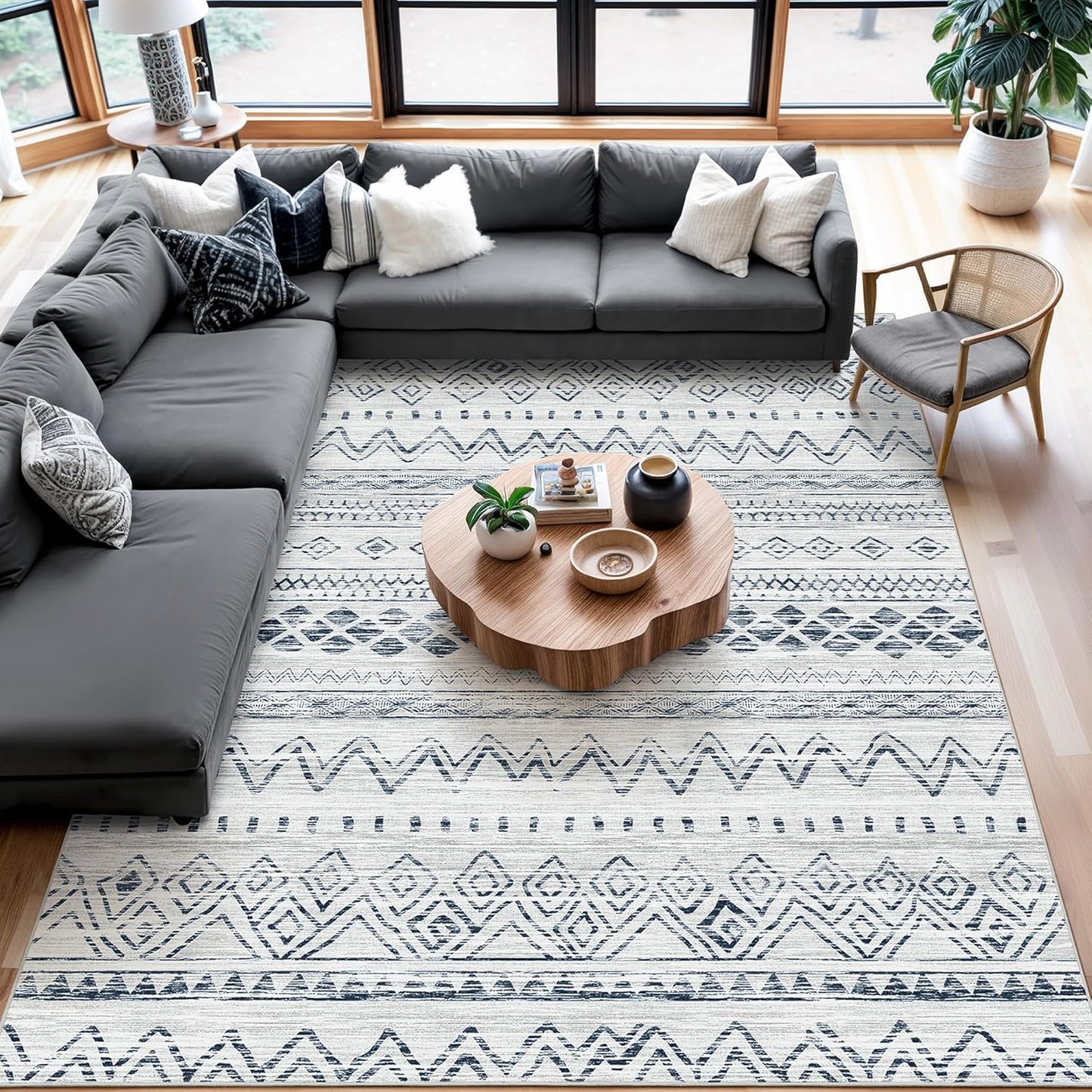 8x10 Area Rug for Living Room - Moroccan Washable Non Slip Carpet