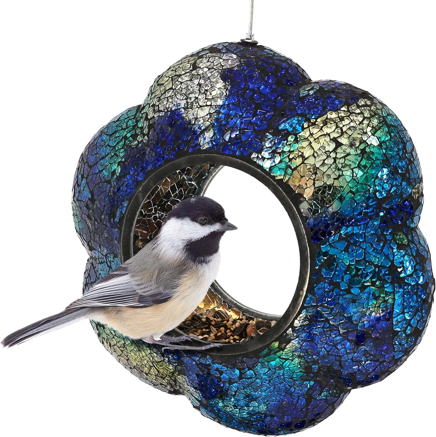 Sunnydaze 10-Inch Glass Mosaic Hanging Bird Feeder for Outdoors