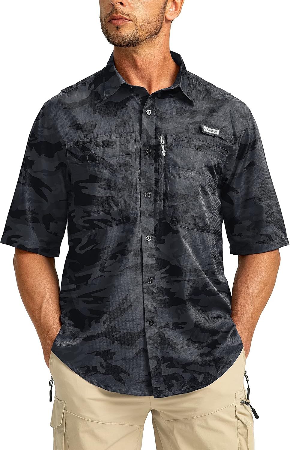 Men's Fishing Shirts with Zipper Pockets for Outdoor Activities