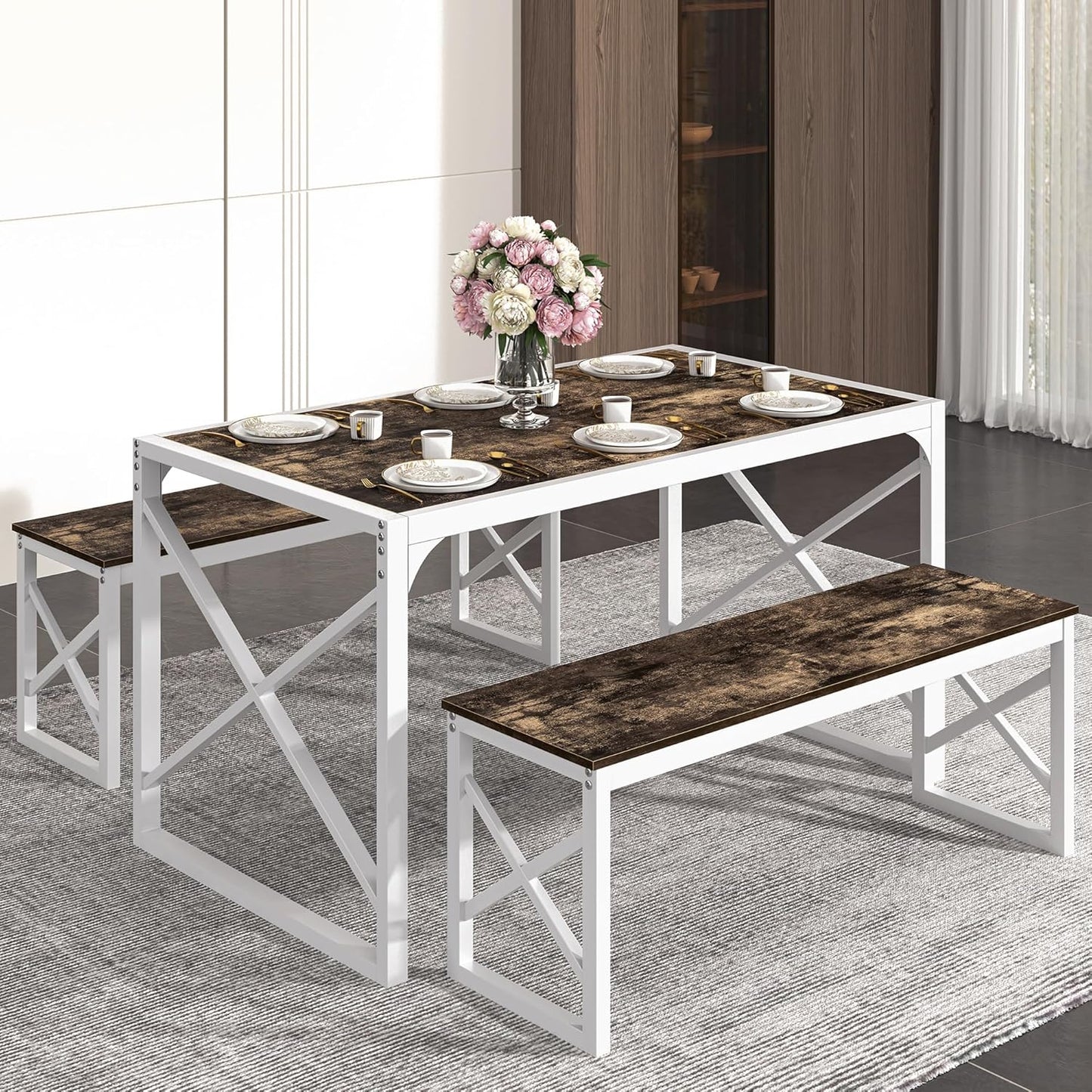 VECELO Kitchen Dining Table Set for 4 to 6, Perfect for Small Spaces