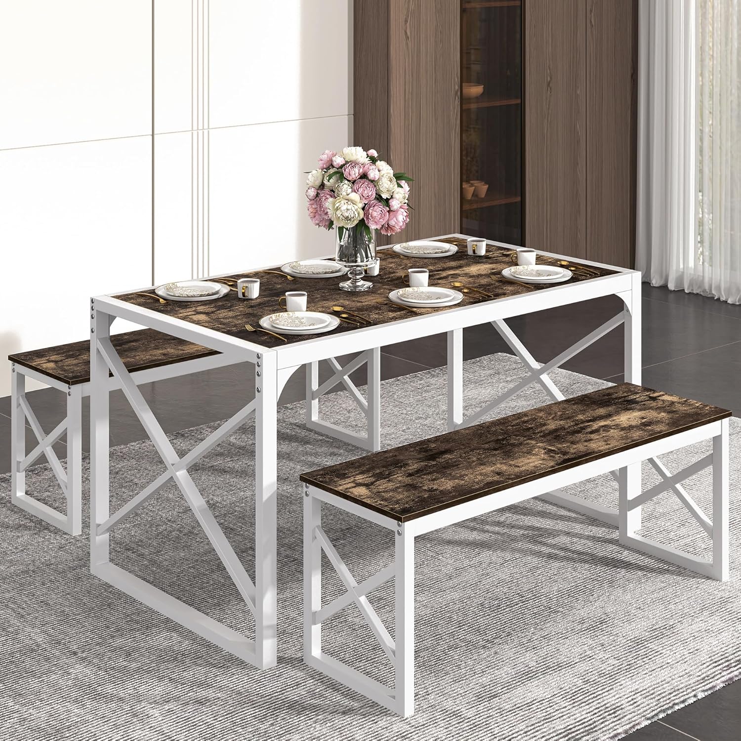 VECELO Kitchen Dining Table Set for 4 to 6, Perfect for Small Spaces
