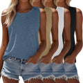 4 Pack Women's Sleeveless Tops - Casual Loose Fit Crew Neck Tanks