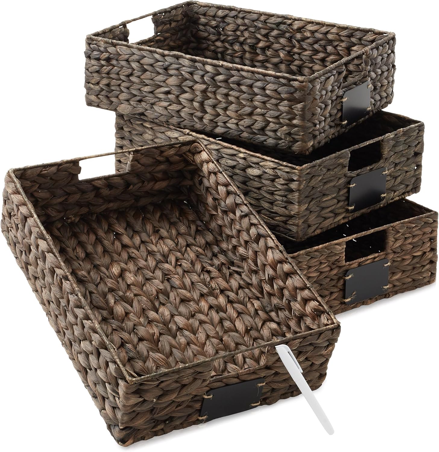 Set of 4 Water Hyacinth Pantry Baskets for Stylish Storage