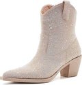 Womens Rhinestone Cowboy Boots Side Zipper Slip-on Style - Glittering