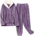 Faleave Womens Winter Fluffy Pajamas Set Coral Fleece - Warm Plush