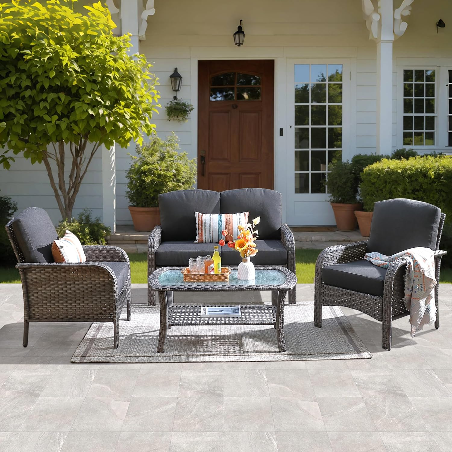 ovios 4 Pieces Patio Furniture Set for Outdoor Relaxation