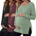 3 Pack Women's Ribbed Maternity Shirts V Neck - Soft, Stretchy