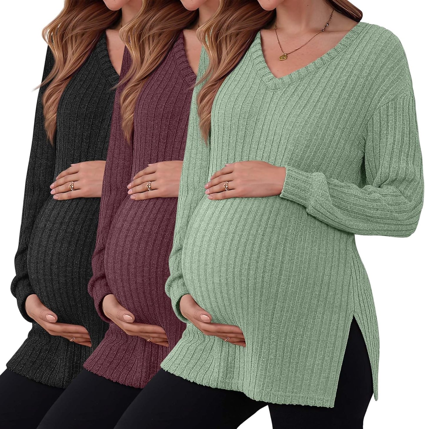 3 Pack Women's Ribbed Maternity Shirts for Stylish Comfort