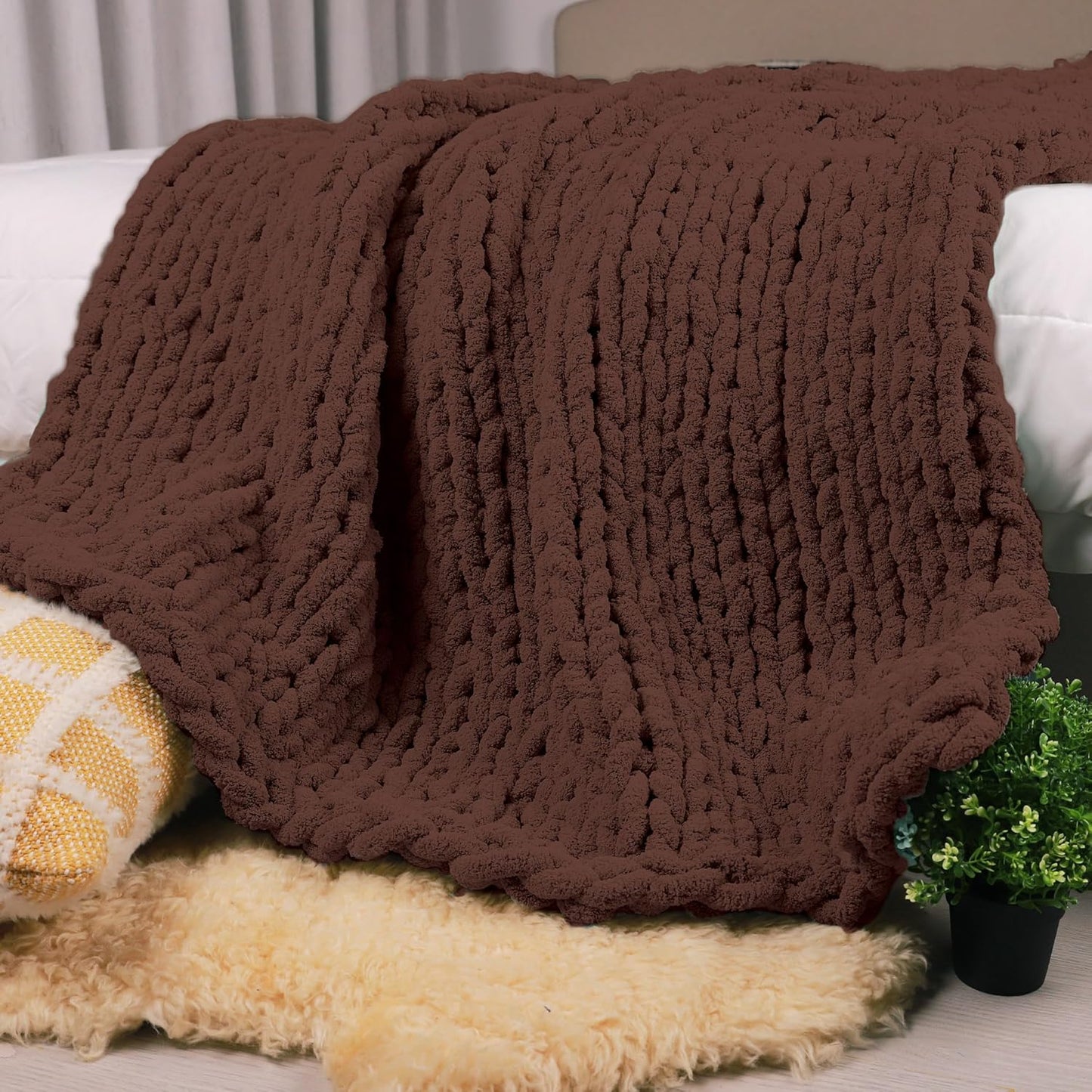 Chunky Knit Throw Blanket 60in X 80in for Cozy Fall Evenings