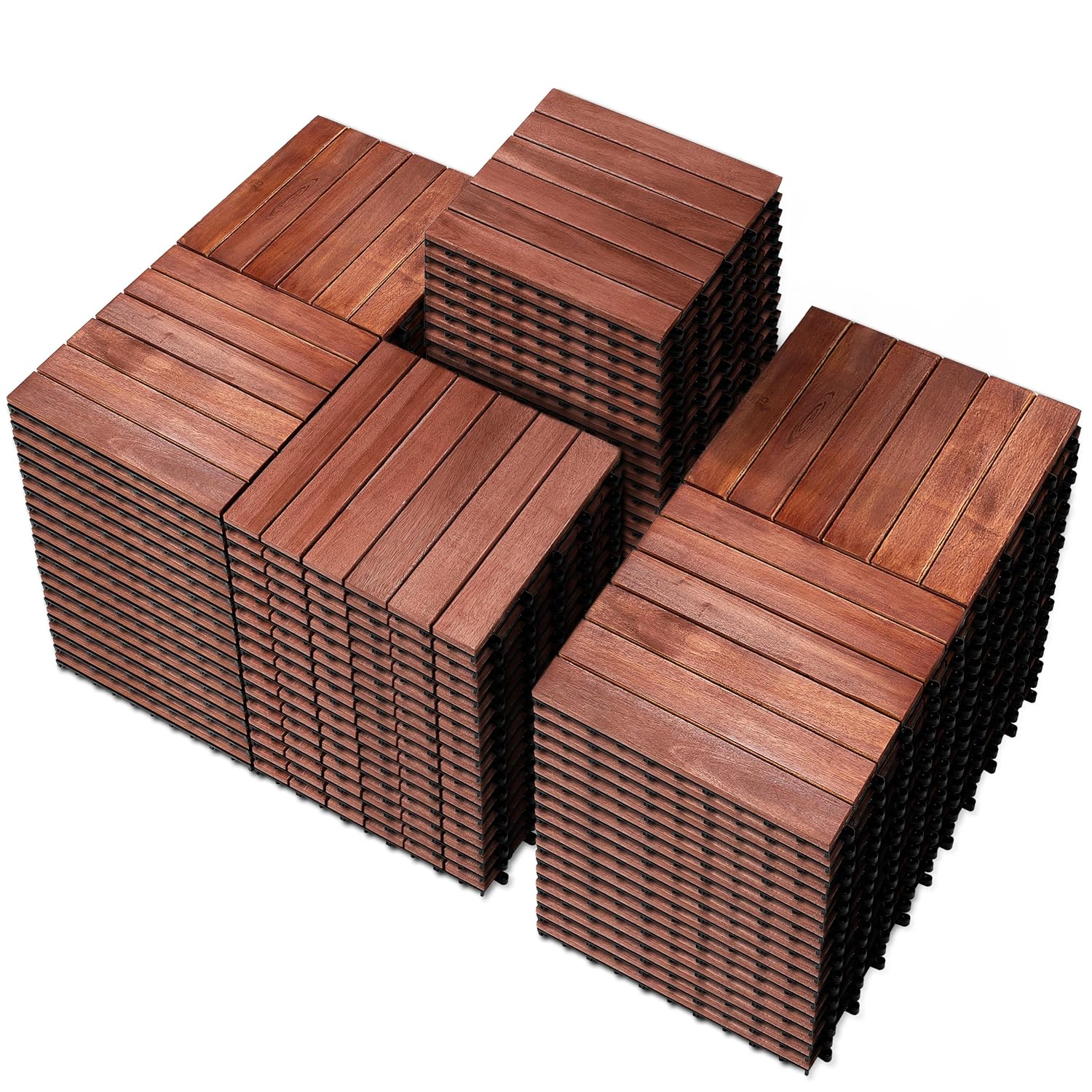 PrimeZone 108 PCS Solid Acacia Wood Interlocking Patio Deck Tiles