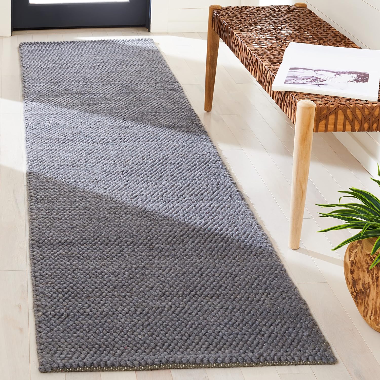 Handmade Wool Blend Runner Rug for Hallway and Bedroom Decor