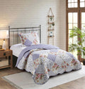Brilliant Sunshine Rose Violet Patchwork Twin Quilt Set - Reversible