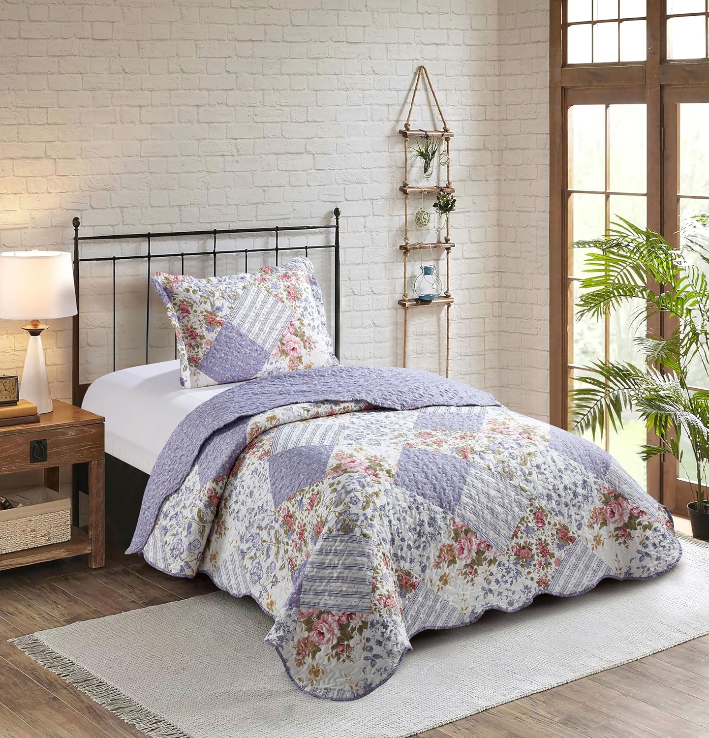 Brilliant Sunshine Rose Violet Patchwork Twin Quilt Set Review