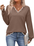 V Neck Ribbed Knit Sweater for Women - Lightweight Fall Pullover Shoes