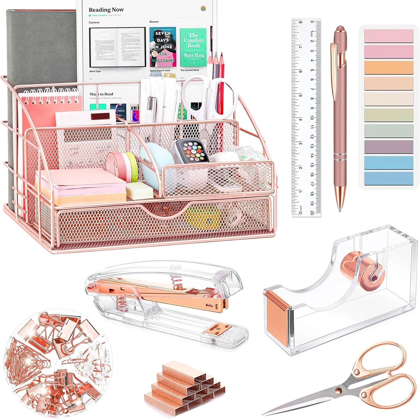 Scindaly Rose Gold Desk Organizer Set - Stylish & Functional