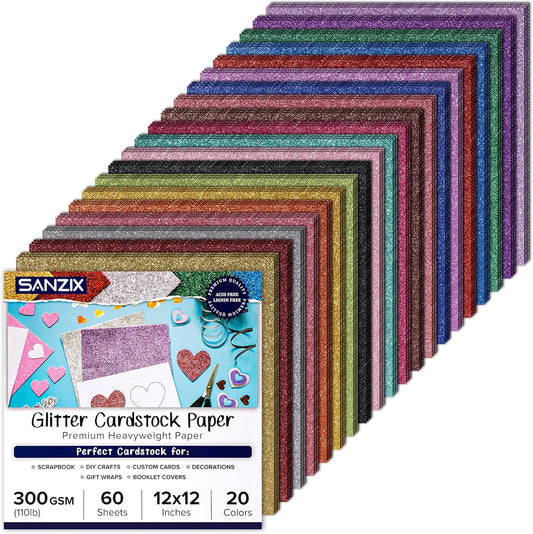 SANZIX Glitter Cardstock 12x12in - 60 Sheets for DIY Crafts
