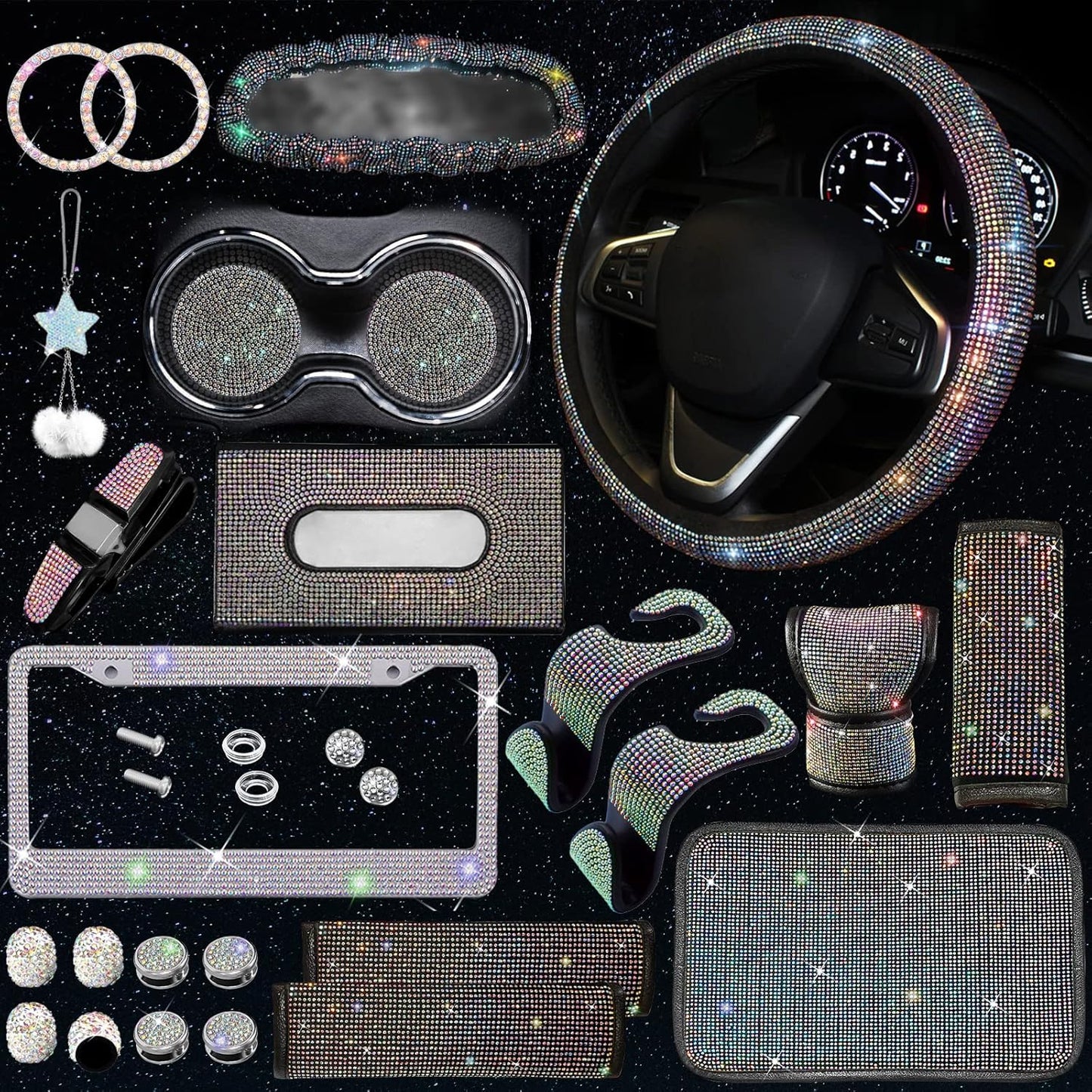JINGSEN Multicolor Bling Car Parts Set - Shine on with 25 Pcs!