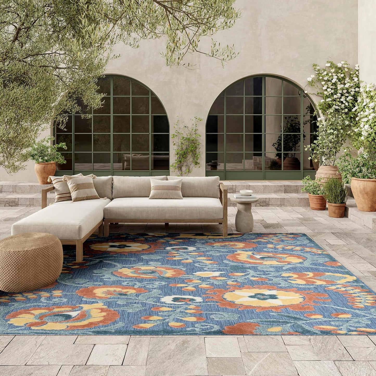 Nourison Aloha Blue Rose Area Rug - Vibrant Floral Design